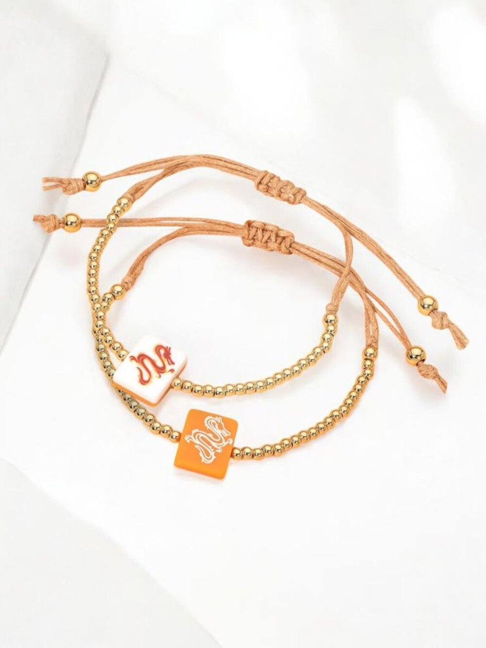 Mahjong Bracelet Red Dragon Tile Adjustable Gold Bead Bracelet NWT
